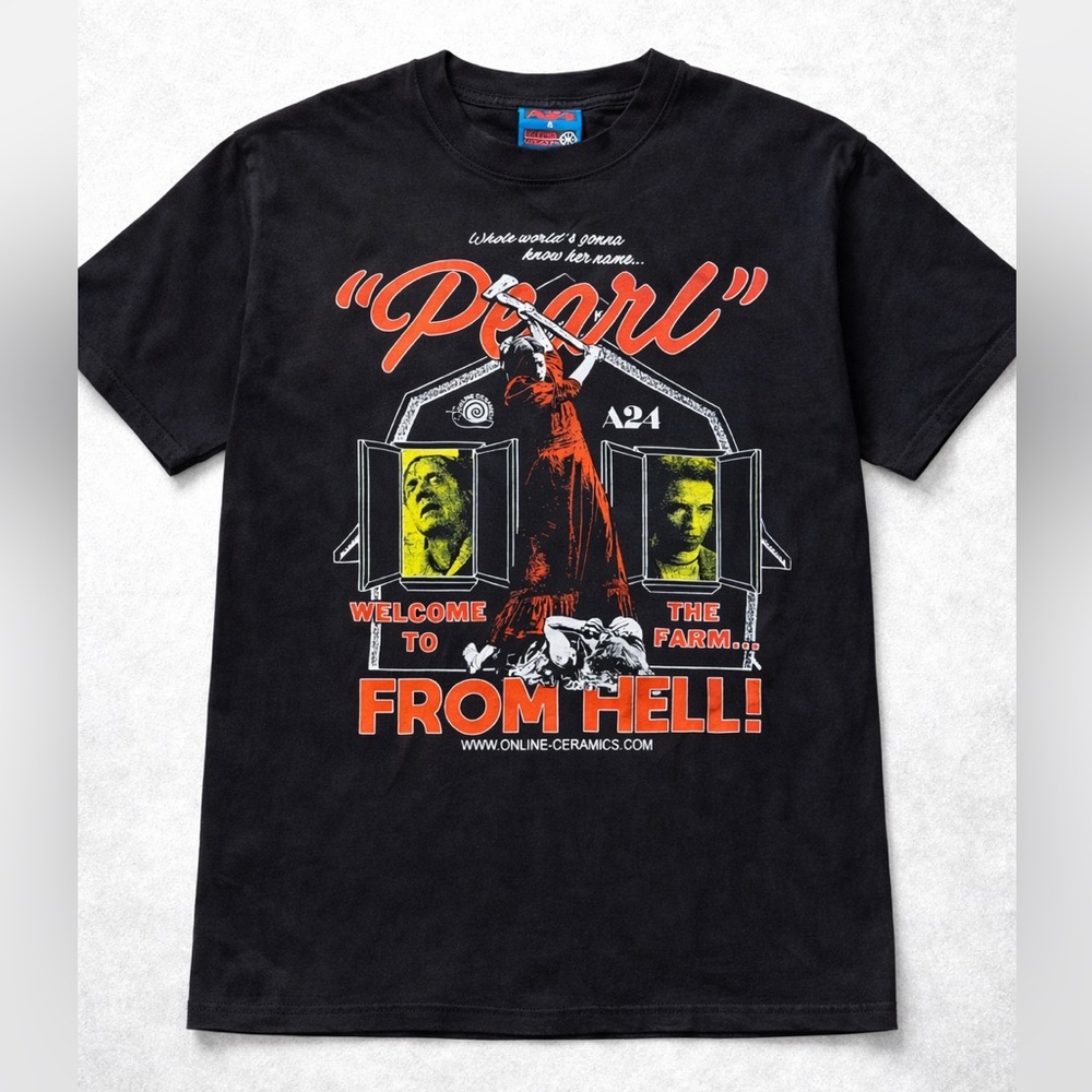 A24 Online Ceramics Pearl Movie Graphic T-Shirt XL Mia Goth Horror Tee Black
